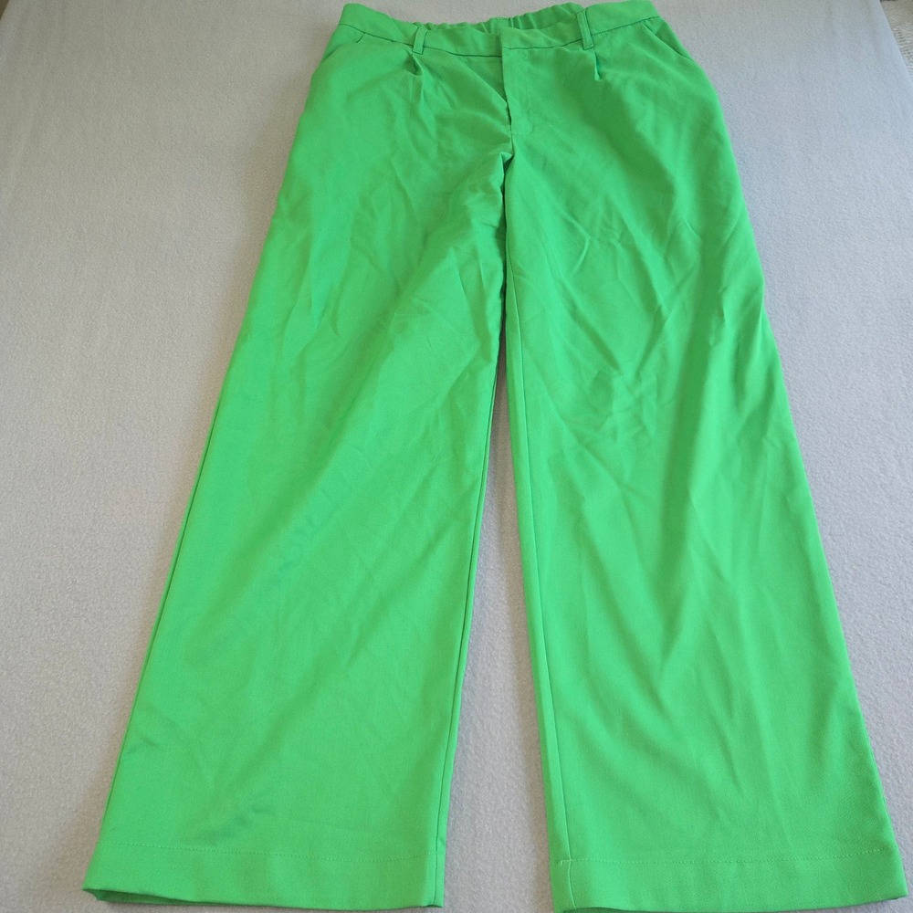 H&M Divided Wide Leg Trousers Womens Large Green High Rise Elastic Back Pleated